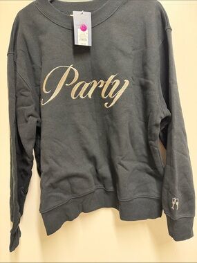 Black "Party" Script Crewneck Sweatshirt